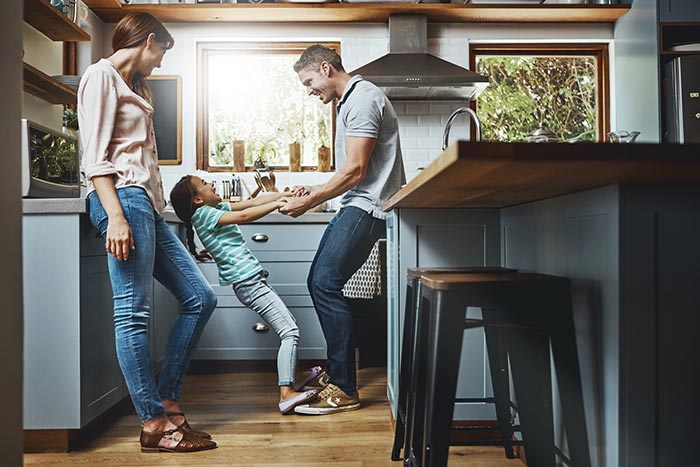 family in kitchen