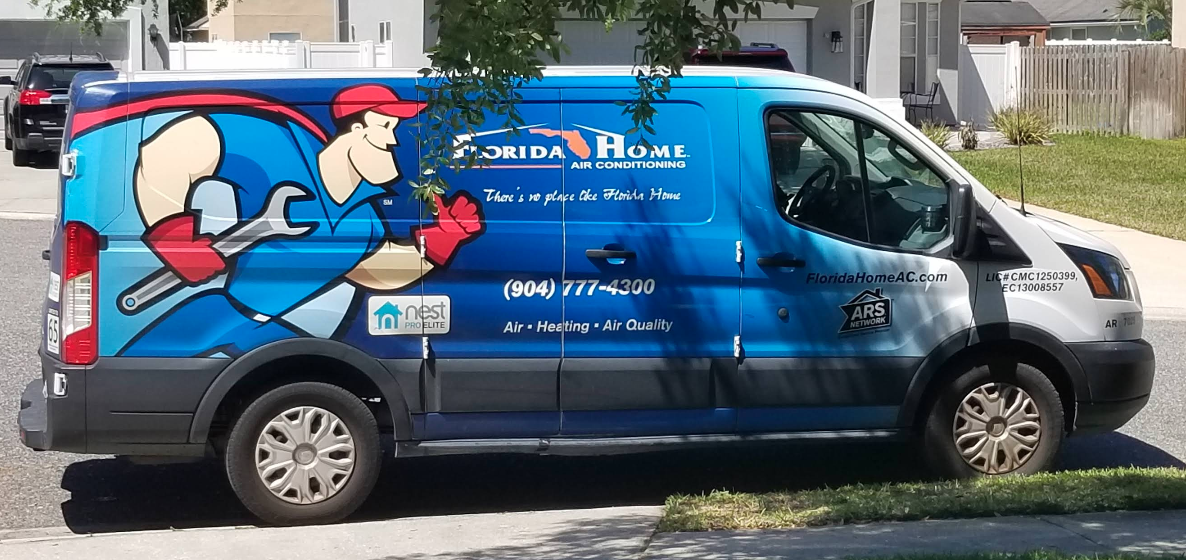 Florida Home van parked on a residential street.